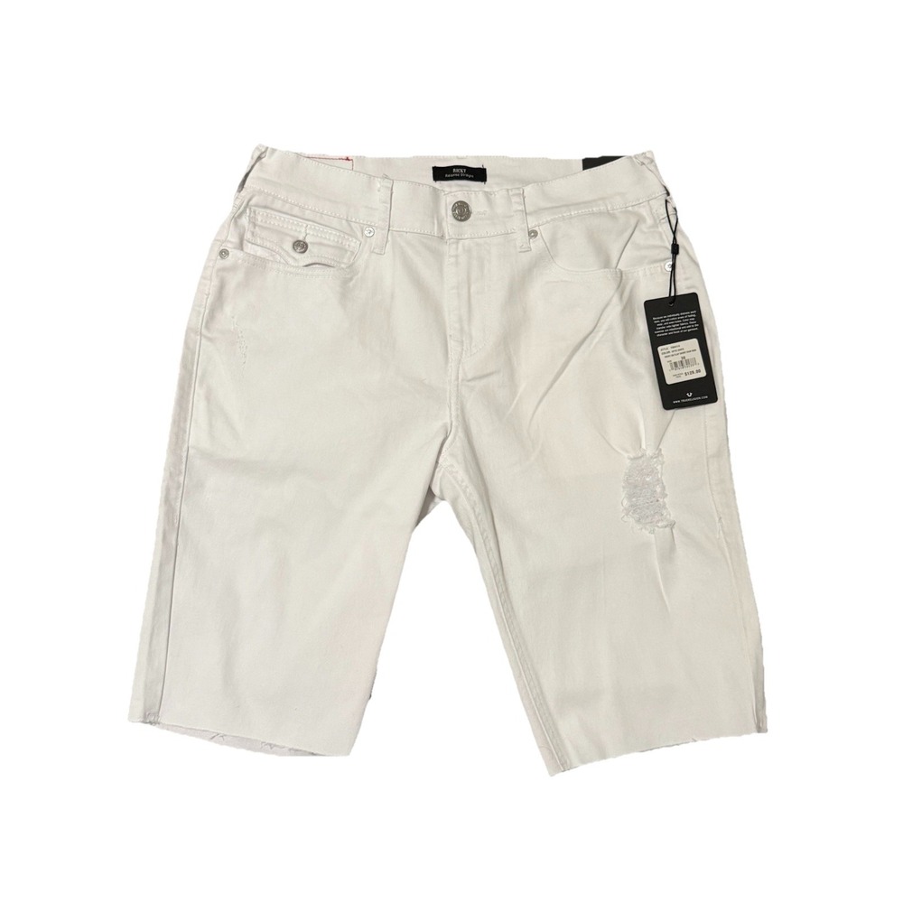 NWT $128 True Religion RICKY SN Relaxed Size 30 White Straight Shorts Raw Hem
